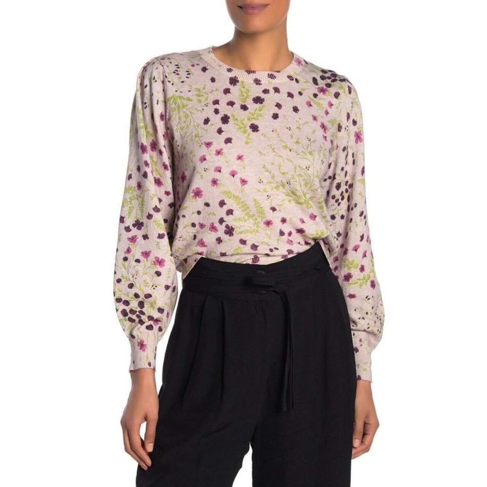 Joie Verna Floral Crew Neck Sweater Lilac Pink NWT
